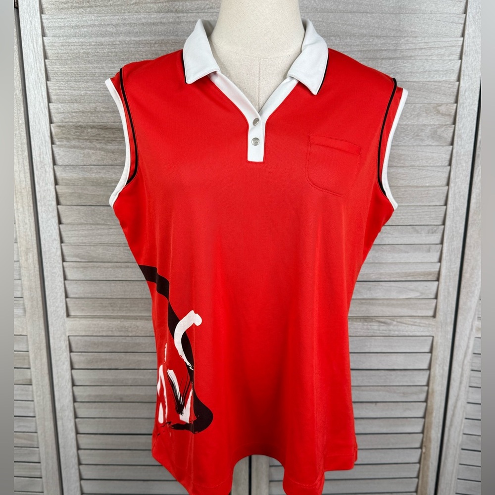NVO SPORT Women's Sleeveless Golf Polo w Cooling & UV Protection Red/Multi-XL
